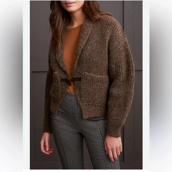 Tribal Taupe Ribbed Shawl-Collar Cardigan - Picture 9 of 10